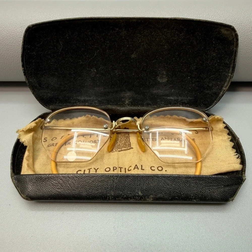 Vintage Gold Filled Wire Frame Bifocal Glasses with Case and Cloth‎ Signed